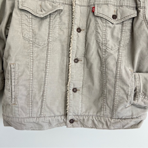 LEVI’S Light Gray Corduroy Beige Sherpa Lining Button Up Trucker Jacket Sz L - Picture 5 of 16
